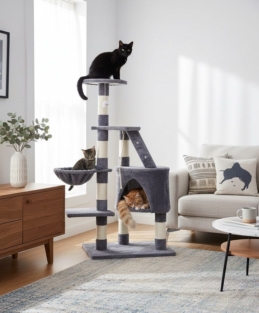 120cm Cat Tree for Indoor Cats with Condo and Hammock