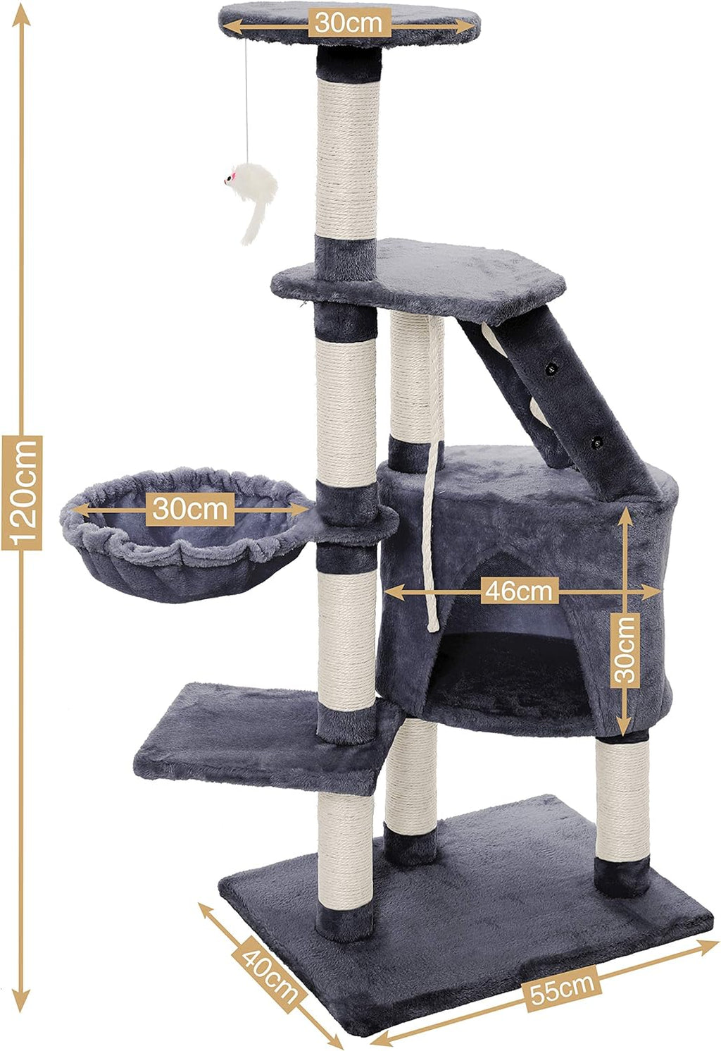 120cm Cat Tree for Indoor Cats with Condo and Hammock