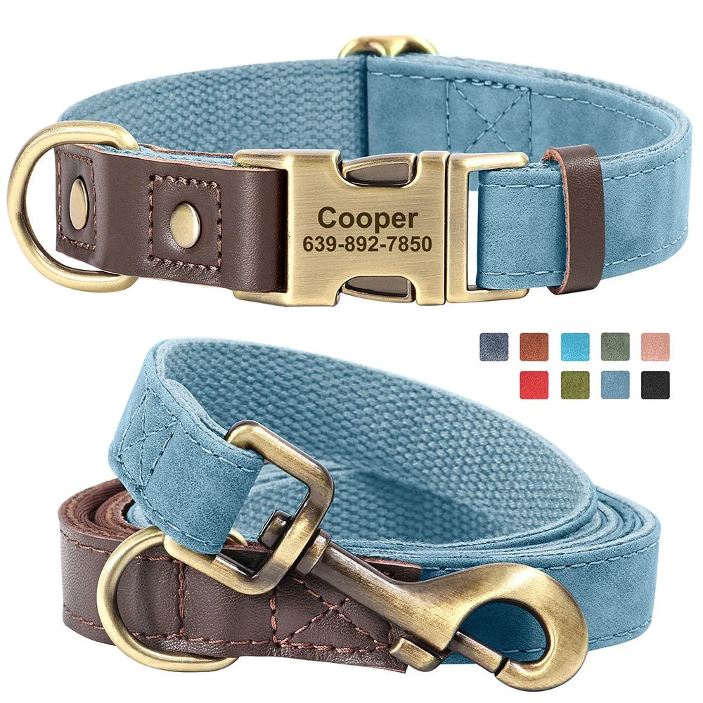 Personalised PU Leather Dog Collar & Leash Set