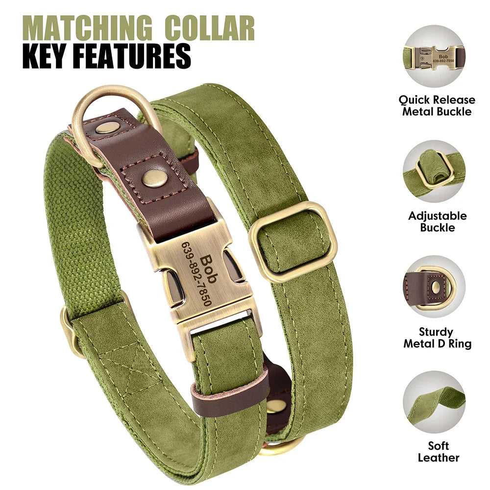Personalised PU Leather Dog Collar & Leash Set