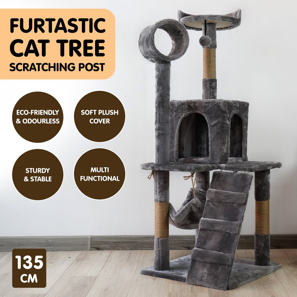 NNEDPE 135cm Cat Tree Scratching Post - Dark Grey